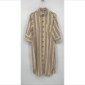 Otto D'Ame striped shirtdress dress midi yellow brown Italy boxy over-sized 2